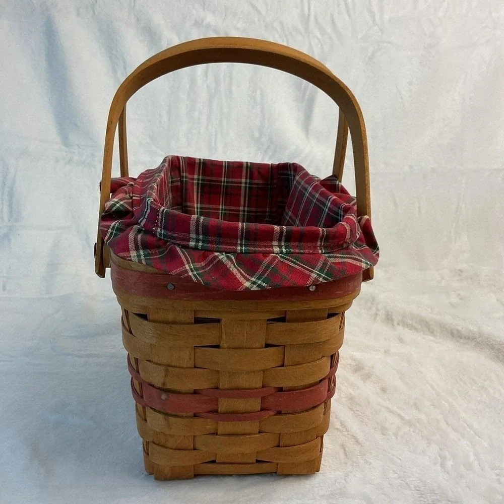 1992 Longaberger Season's Greetings Basket Christmas Plaid Liner Holiday Decor